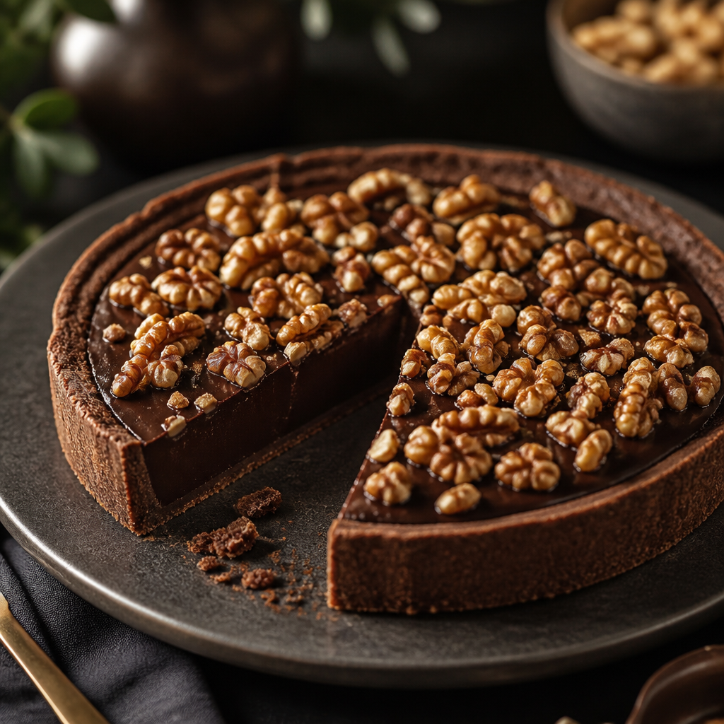 Torta de chocolate amargo com nozes